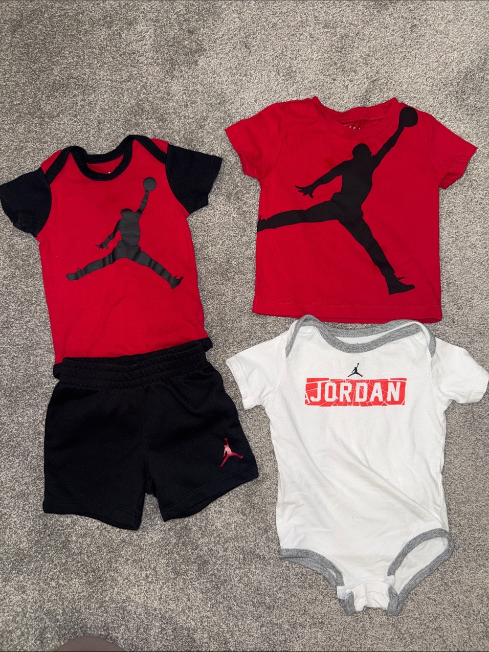9-12 Month Old Red & Black Tee and Shorts Set with White Jordan Onesie
